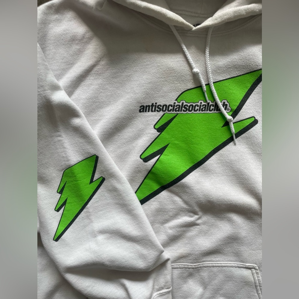 Anti Social Social Club careless bolt heavy baggy white/green hoodie - SIZE XXL - Picture 3 of 9